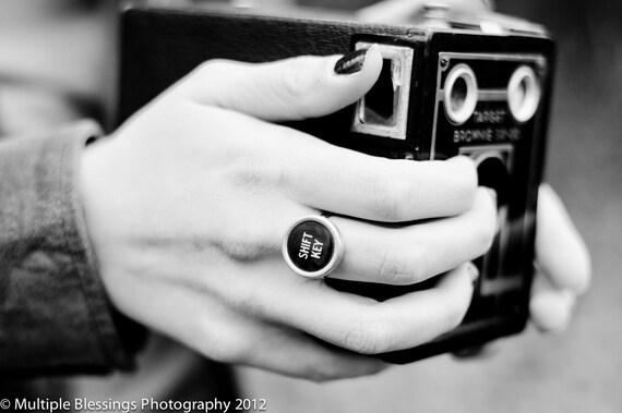 VINTAGE TYPEWRITER Key RING Custom Letter Initials Retro Fun Upcycled
