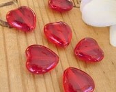 Vivid Ruby Red Glass Heart Beads - Not just for Valentines Day - Large 15mm - Transparent Czech Glass - Ten Beads - International Worldwide Shipping
