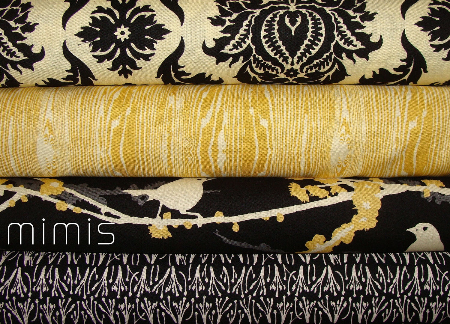 AVIARY 1 & 2 Collection / Joel Dewberry Fabric  4 Half Yard  Bundle / Vintage Yellow / Cavern - Cotton Quilt Fabric