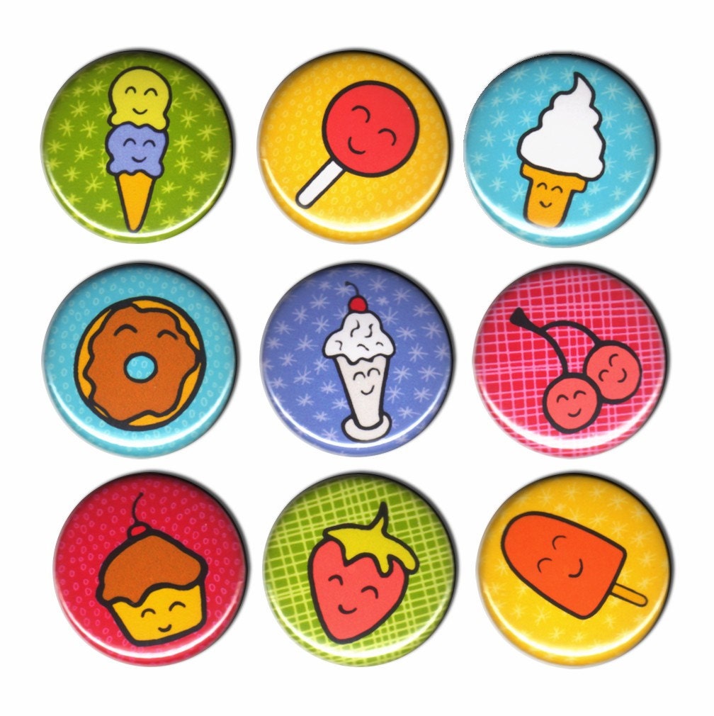 Happy Sweets Pin Set of 9 One Inch Pinback Buttons