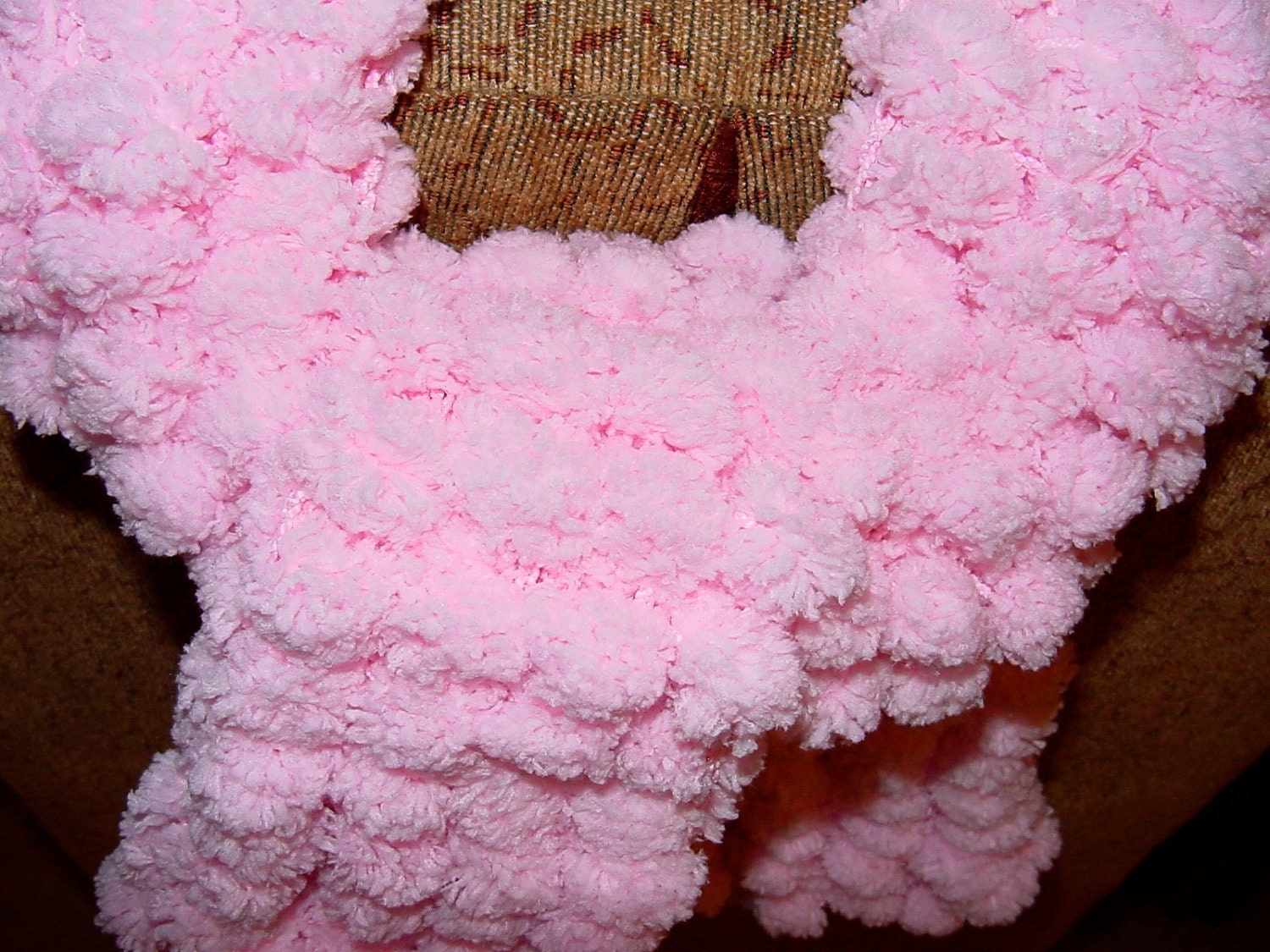 Hand Knit Scarf COTTON CANDY PINK Pomp a Doodle Yarn Lovely Softest Pink Plush Free Shipping