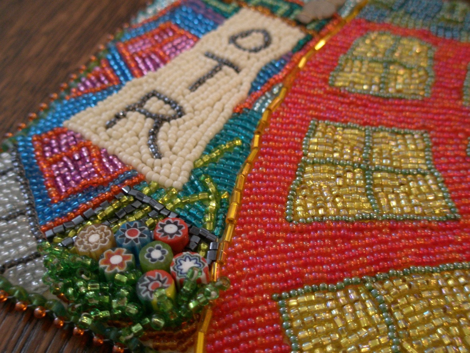 Over-the-Rhine Bead Painting .. bead embroidered art