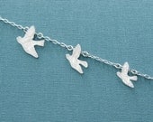 Flying birds necklace - matte silver