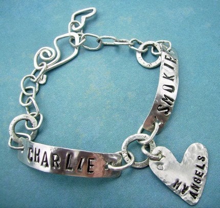 Connected To My Heart - Hand Stamped Sterling Silver personalized custom Section Bracelet - forged, hammered. modern organic