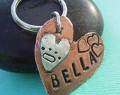 HEARTS and HUGS Pet Id Tag - hand stamped antiqued copper and sterling silver - custom personalized for your furry friend