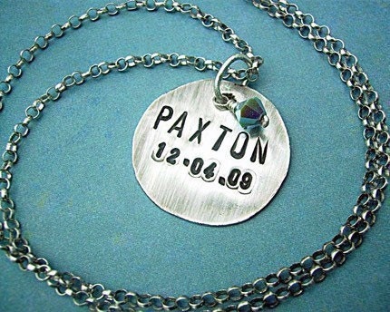 OxiDiZeD Version - CUSTOM Hand Stamped 1 inch Sterling Silver MOMMY Disc Necklace - You choose personalization