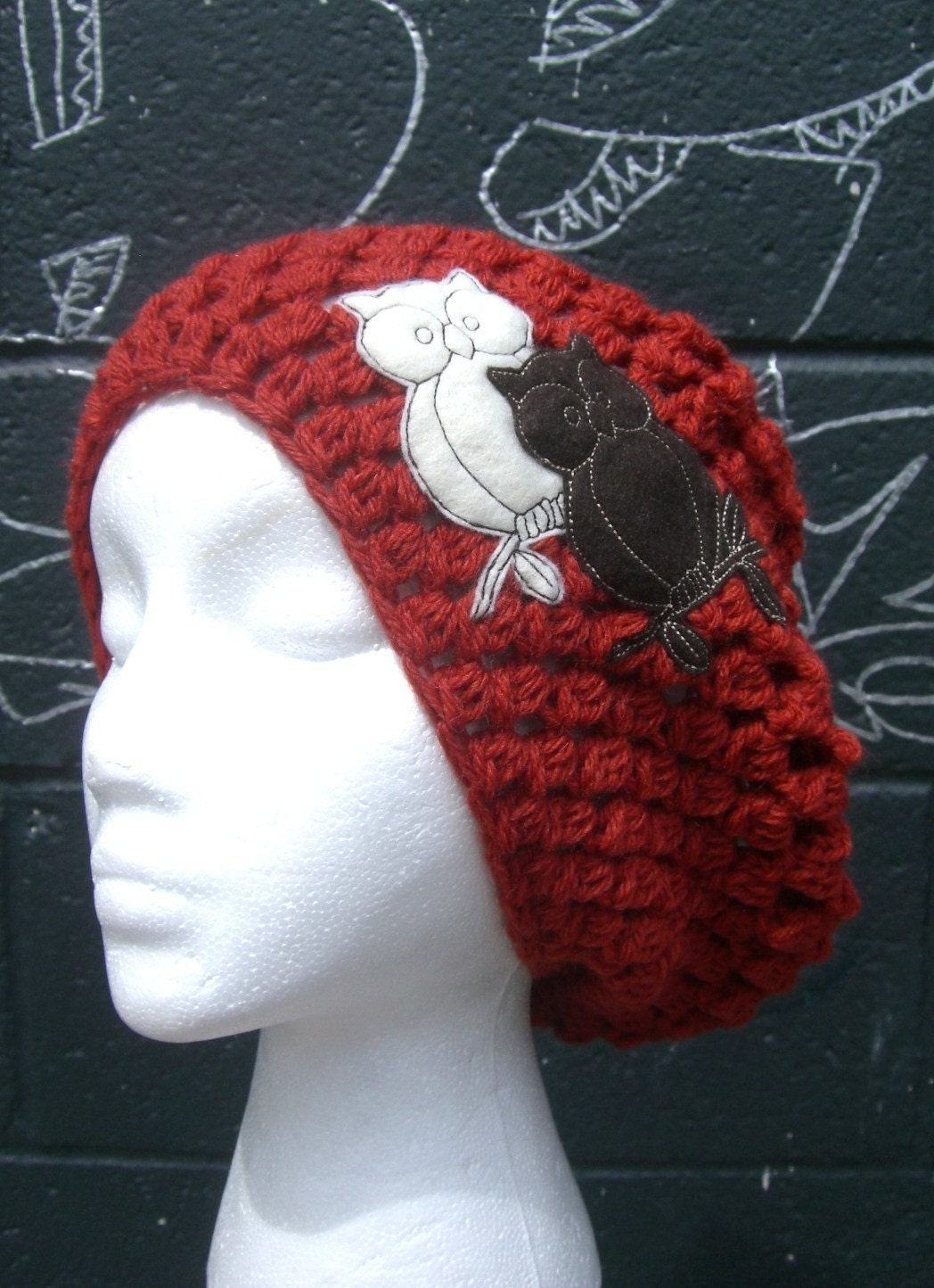 Slouchy beanie 2 Owls Are Better Than 1 Paprika  Hat