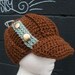 Crochet Cocoa and Mint Military Hat Beanie with a brim