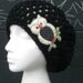 Black Slouchy Beanie Crocheted Hat - Sleepy Owl Hat - Black Slouch Hat
