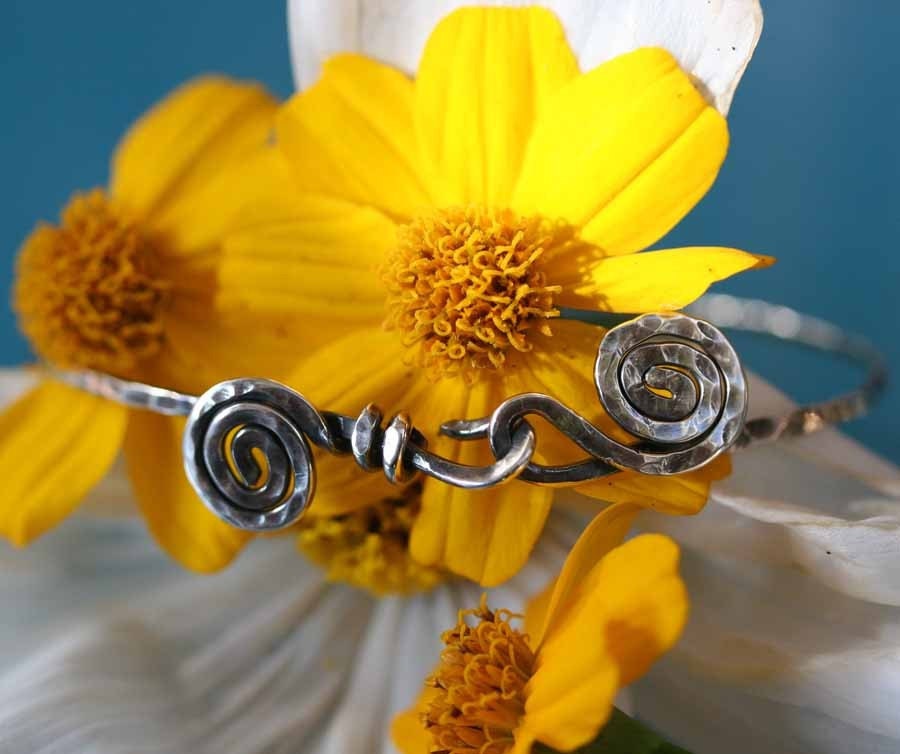 Sterling Hammered Spiral Bangle with Hook