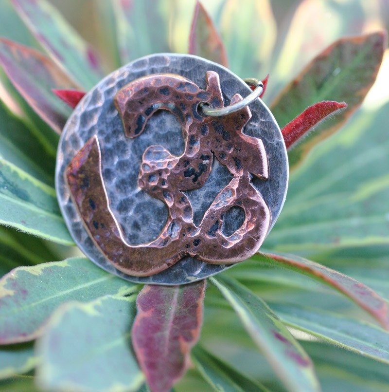 Copper and Silver Circle Om Pendant