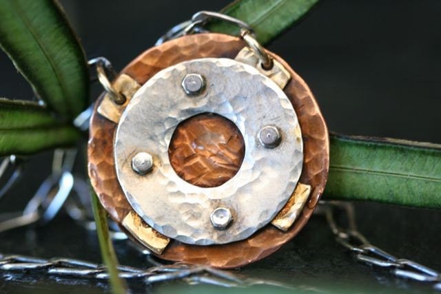 Sterling and Copper Disc Pendant Necklace