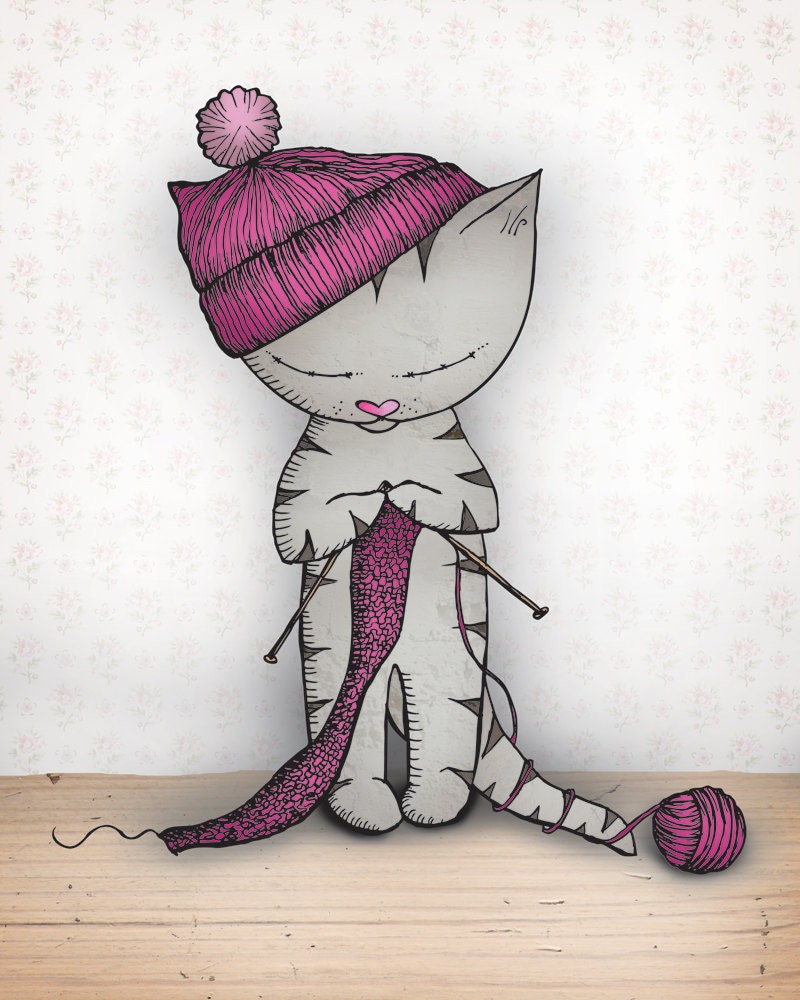 Cat Print  - Percy Knits - 8 x 10 Fine Art Print cute cat print cat art