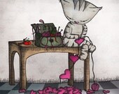 Cat Print - Percy's Valentine - 8 x 8  in Giclee Fine Art Print - by Ella Goodwin - Mother day
