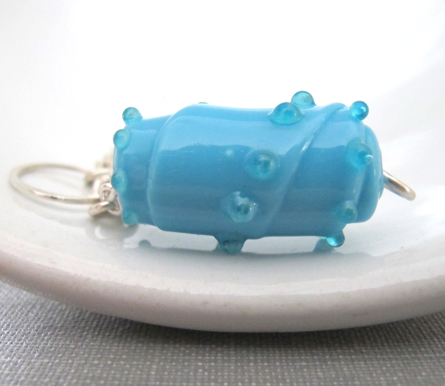 Silver Necklace, Glass Necklace, Sky Blue, Swirling Dots, Opaque Blue, Silver Chain, Silver Jewelry