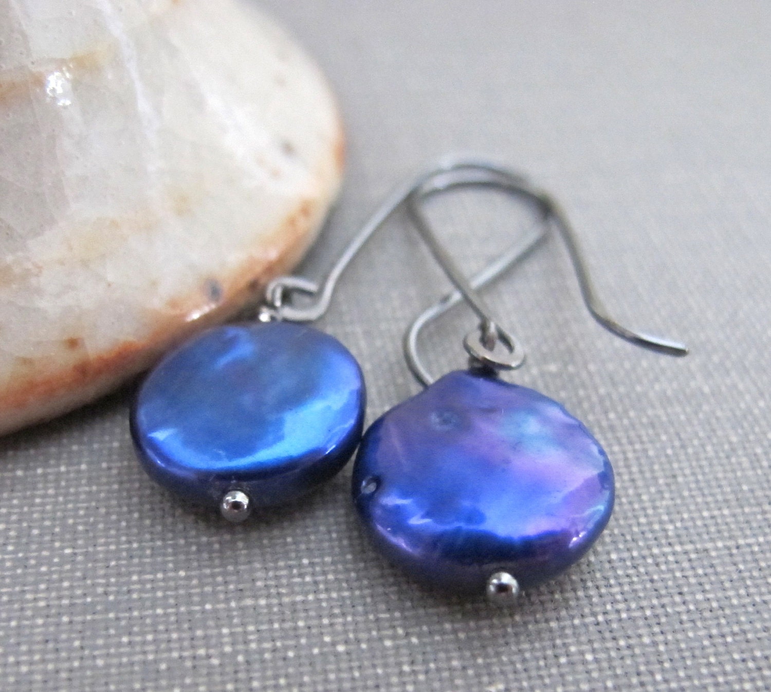Pearl Earrings, Indigo Blue Pearls, Silver Earrings, Persian Blue Pearls, Dangle Earrings, Sterling Silver, Pearl Jewelry, Silver Jewelry