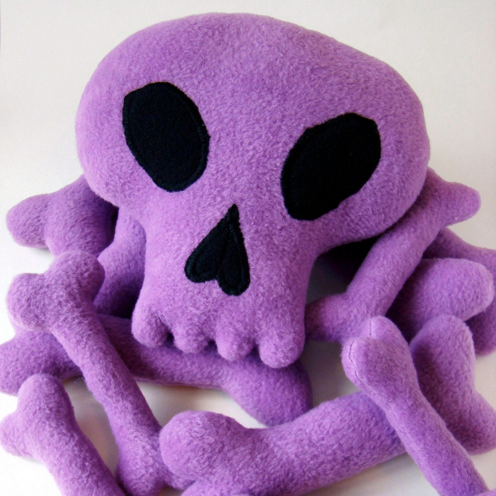 Plush Skull and pile of bones -Light purple soft fleece-12 piece set