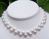 SALE Freshwater Button Pearl Bridal Choker  Necklace with Sterling Silver Clasp