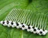 3 Inch Black and White  Wedding Bridal Comb with Swarovski Pearls and Crystals