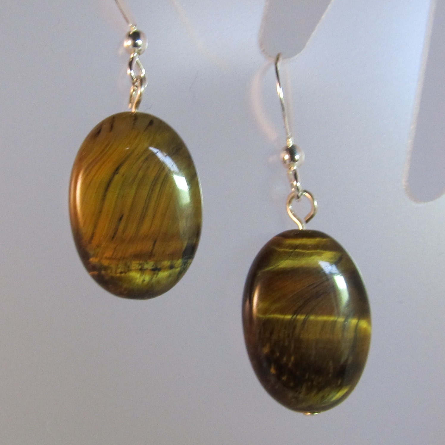 SALE Tiger Eye Quartz and Sterling Silver Earrings