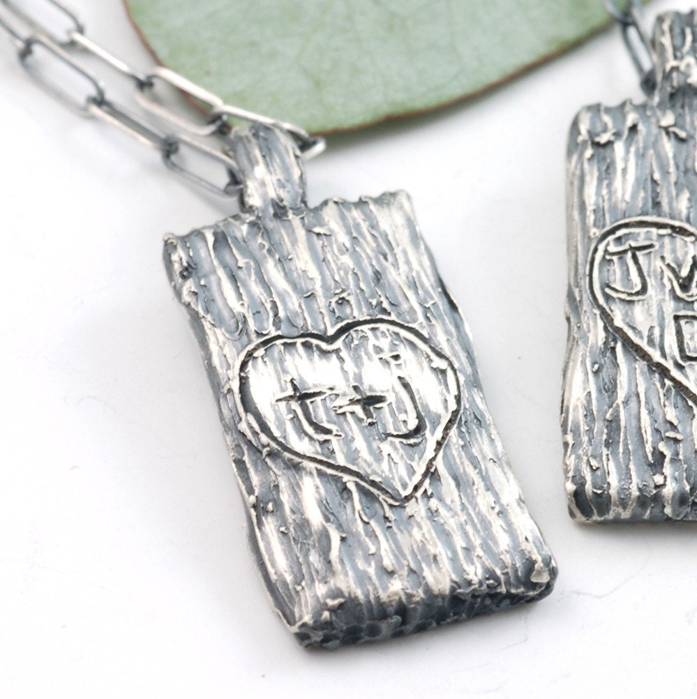 Tree Bark of Love Pendant - sterling silver custom initial pendant