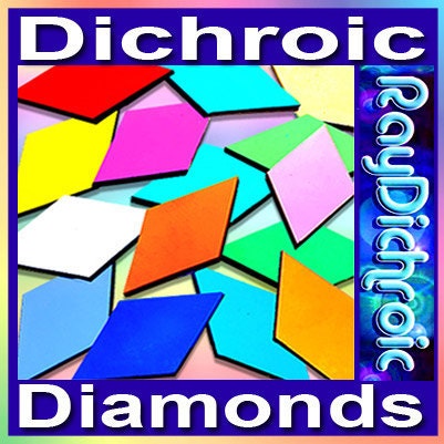 15 Dichroic Diamonds 1-3/16", Black Glass COE 90 - For Fused Glass Jewelry cabochons, Pendants, Earrings. Cut for use with Aanraku Bails