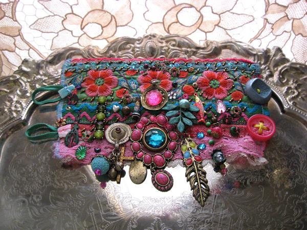 Monsoon, Gypsy Jangle, Bracelet, Bohemian Gypsy, Cuff, Vintage, Embroidery, Boho Jewelry