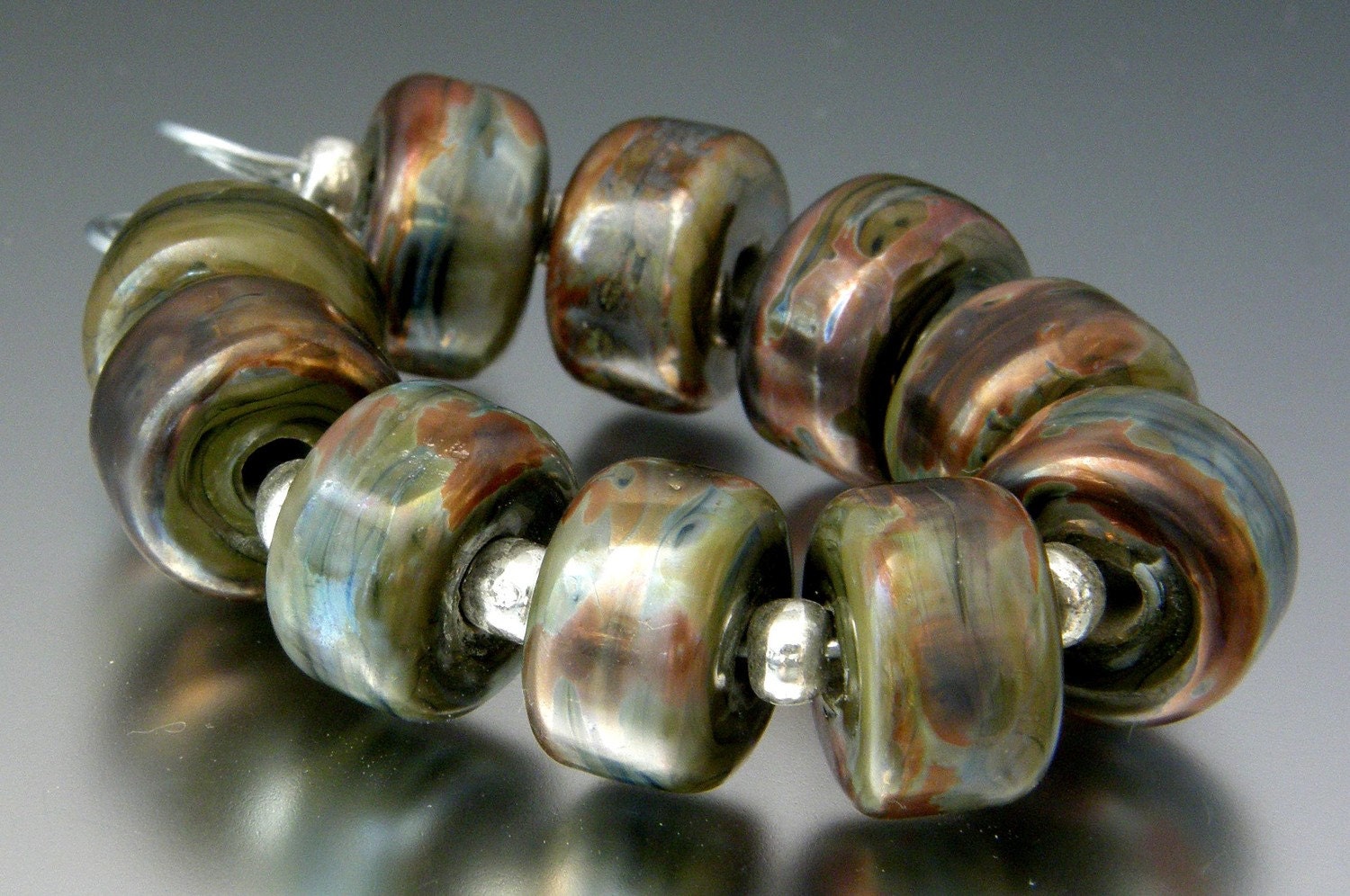 KILLERBEEDZ1 - Copper Kissed - 10 Barrel  Lampworked Beads