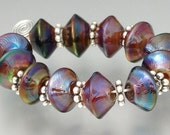 KILLERBEEDZ1 - Ekho Sparkers - 6 Silver Glass Stubby Bicone Lampworked Beads