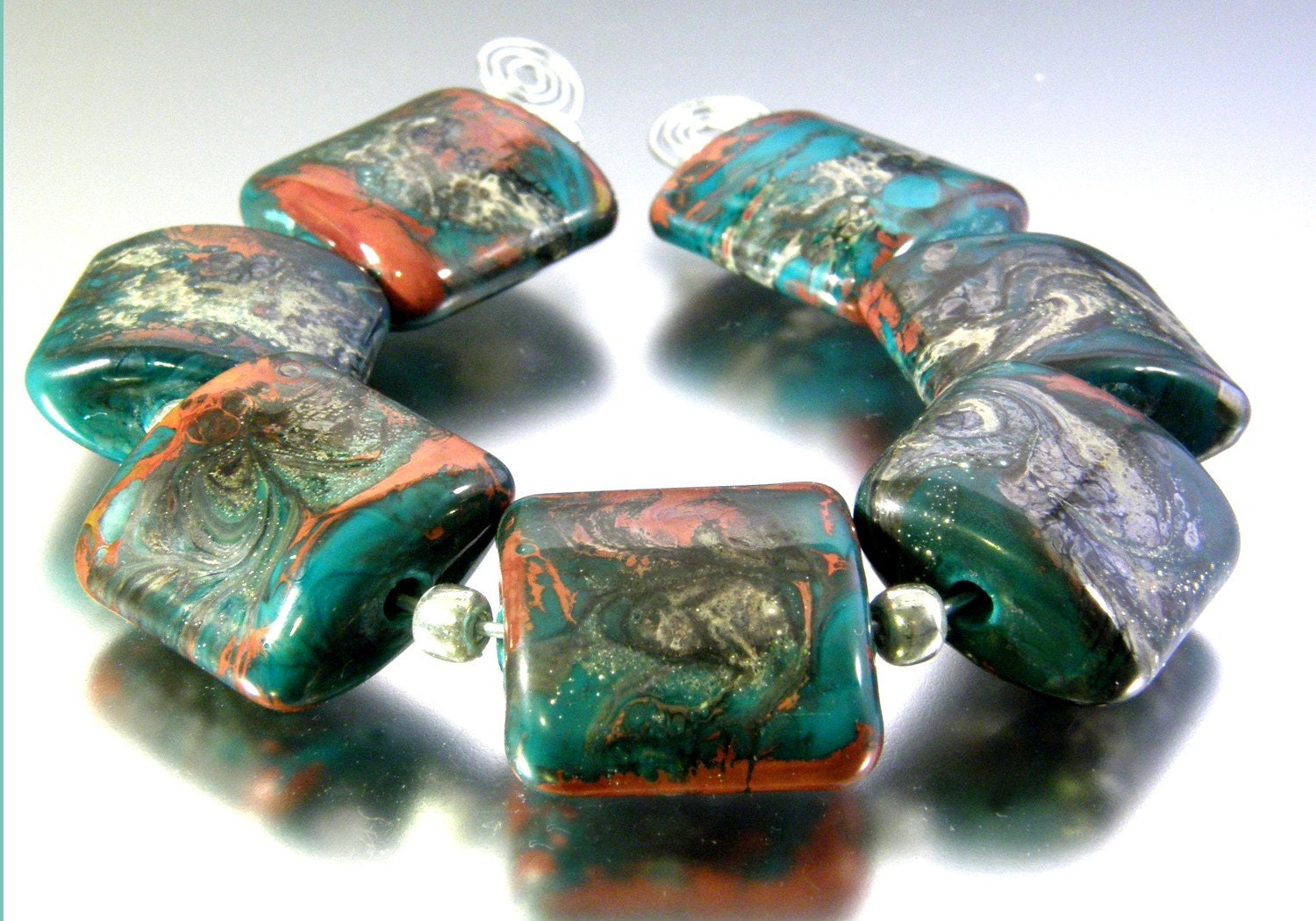 KILLERBEEDZ1 - Copper Rock - 7 Square Nugget Lampwork Beads
