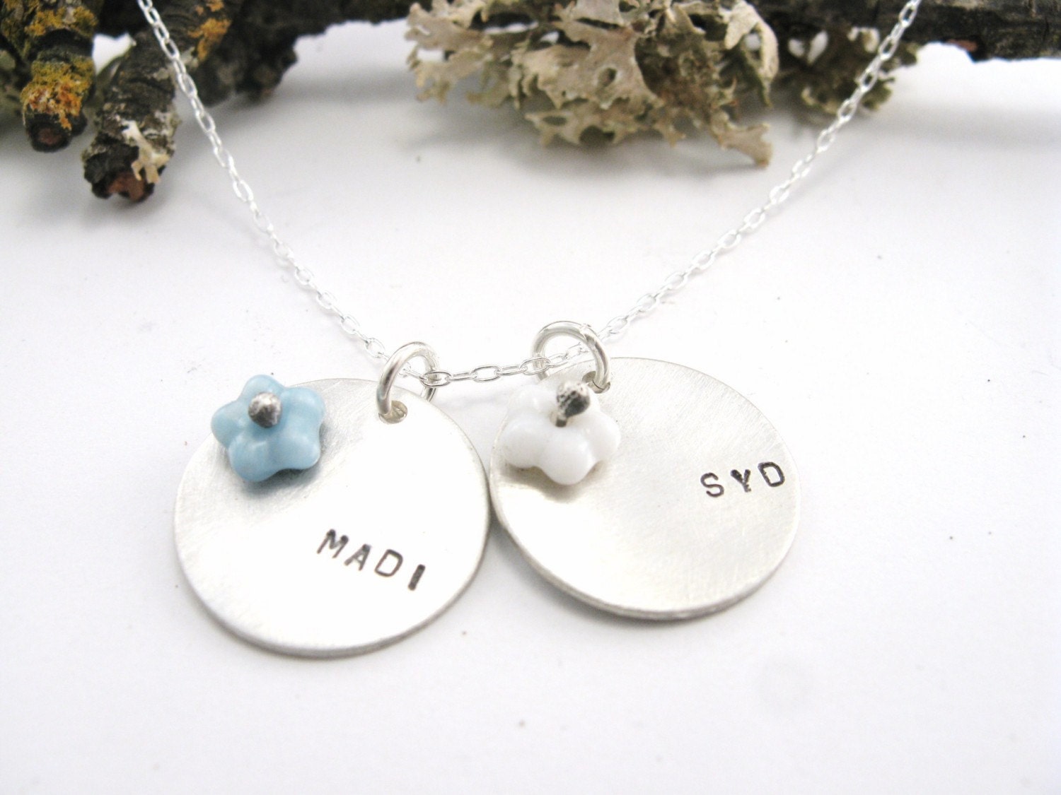 Mother's Necklace - Sterling Silver Custom Name Charm Necklace with Flower