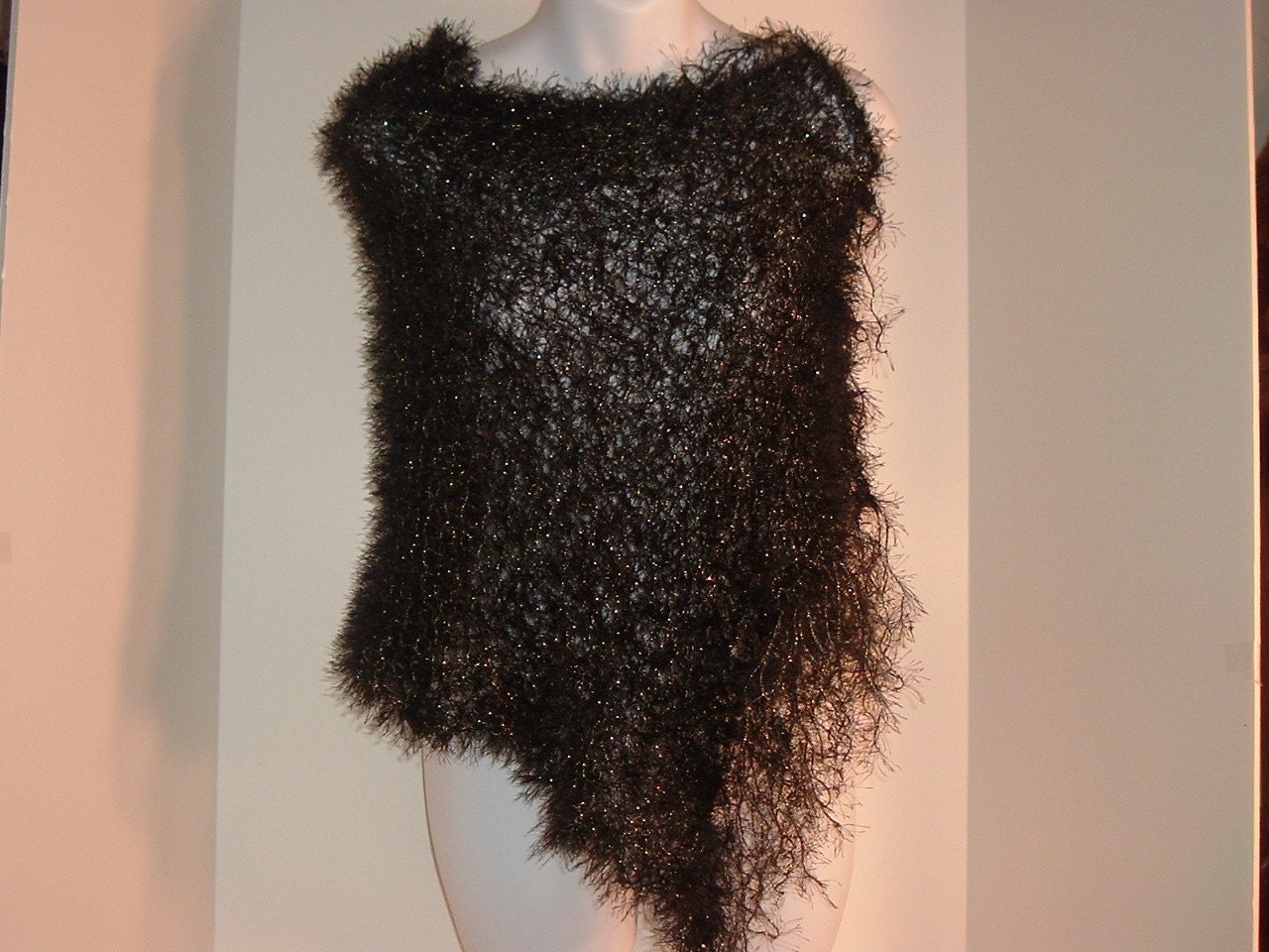 Poncho hand knit Poncho black and gold