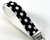 Wrist Key Chain in Black &  White Polka Dot
