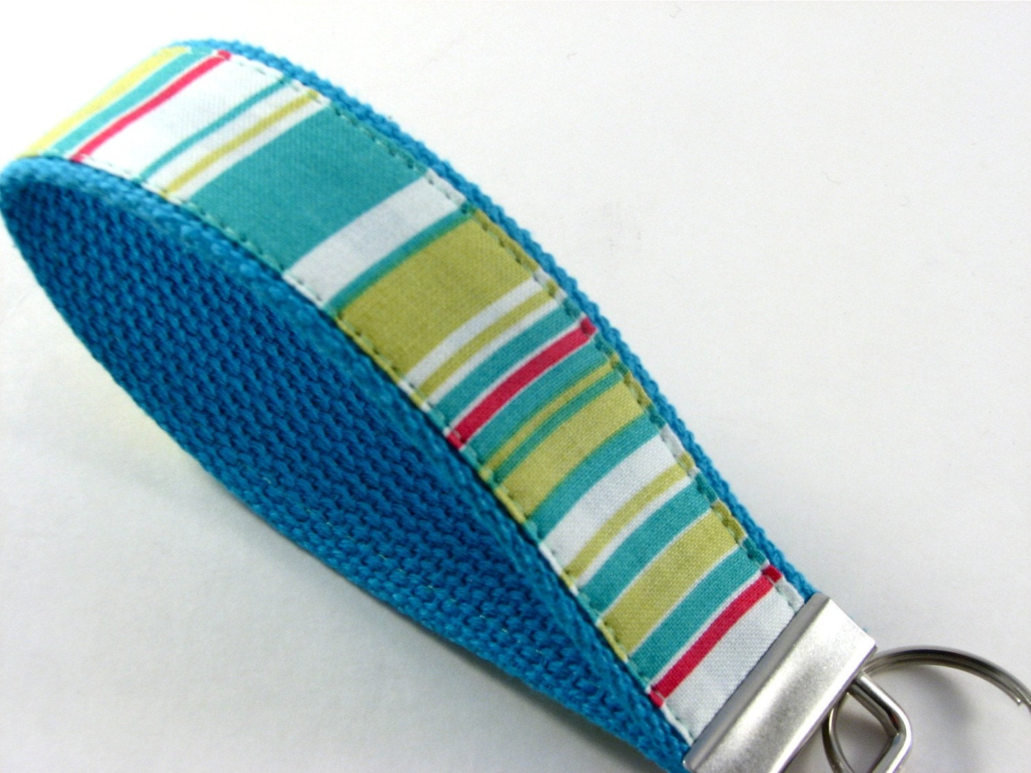 Wristlet Key Fob in Pinwheel Stripe on Turquoise