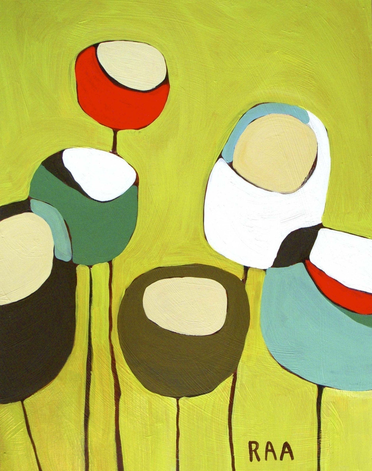 Six Poppies on Green - Archival Print 11 x 14