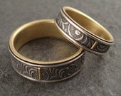Wedding Ring Set - Floral Art Nouveau Vines Bands