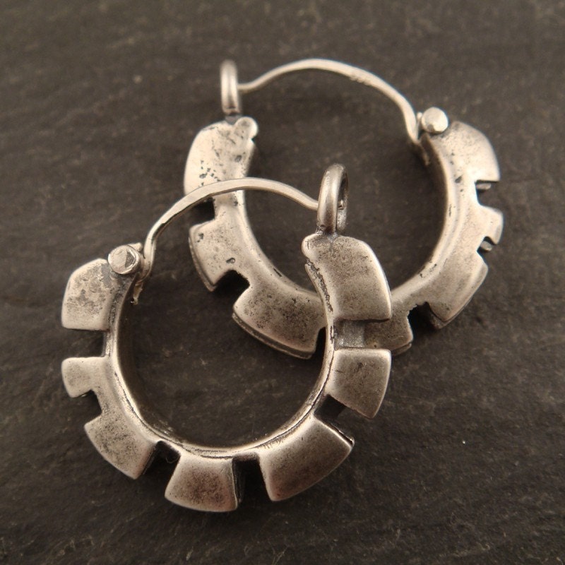Double Cog Hoops in Sterling Silver