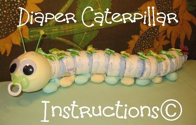 Learn to make a DIAPER CATERPILLAR from diapers and such. GR8 Baby Shower Gift.