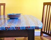 Elasticized Laminated Cotton Tablecloth for Medium Rectangular OR Oval Tables -- Custom Made -- bpa and pvc FREE