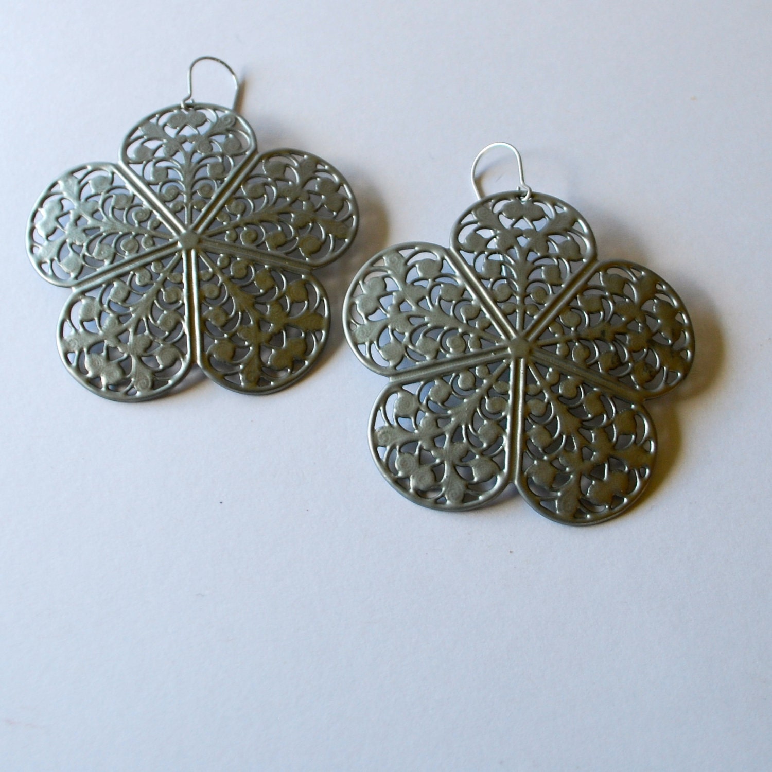 Big Silver Filigree Flower Earrings
