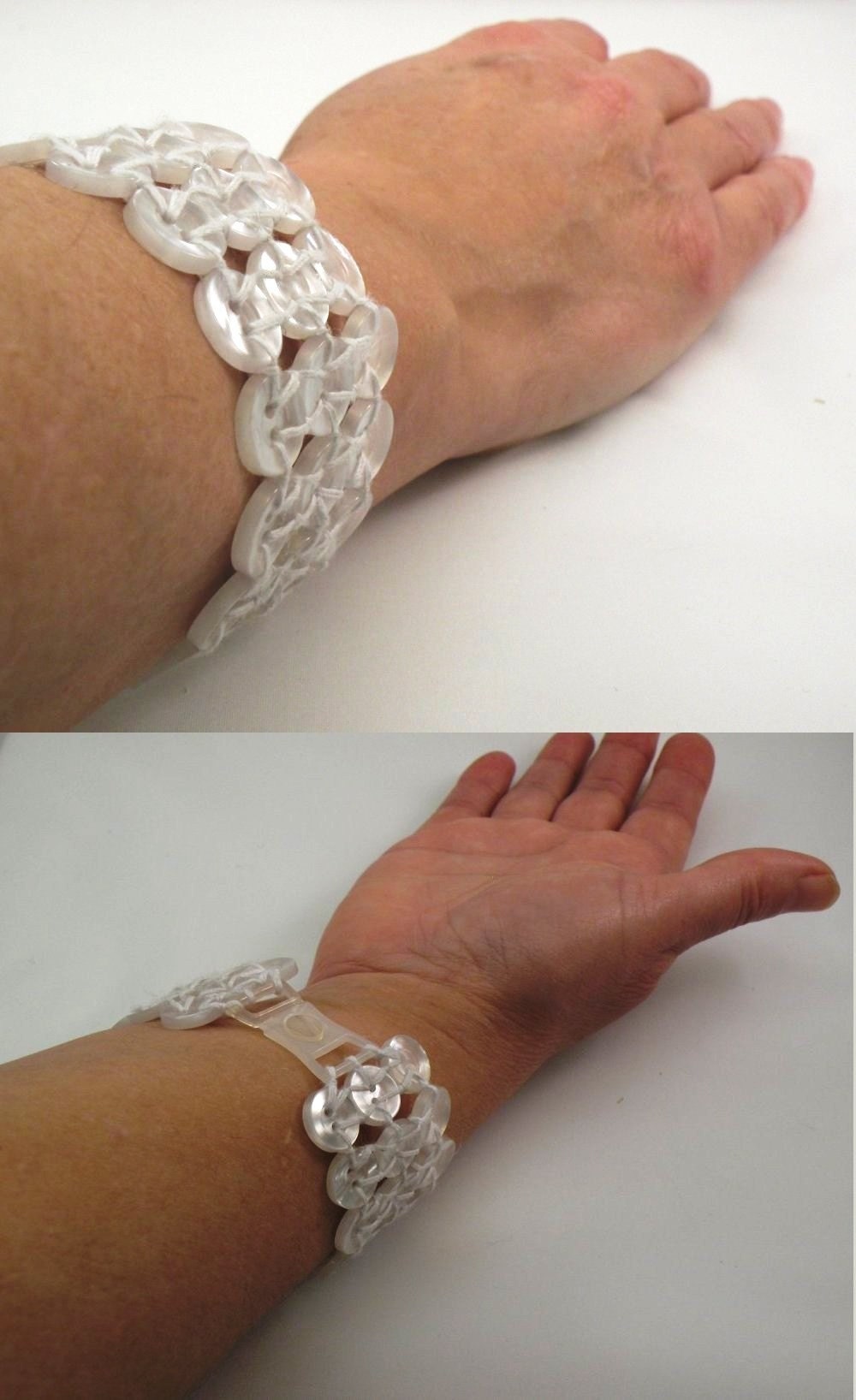 White Snake Skin Button Bracelet