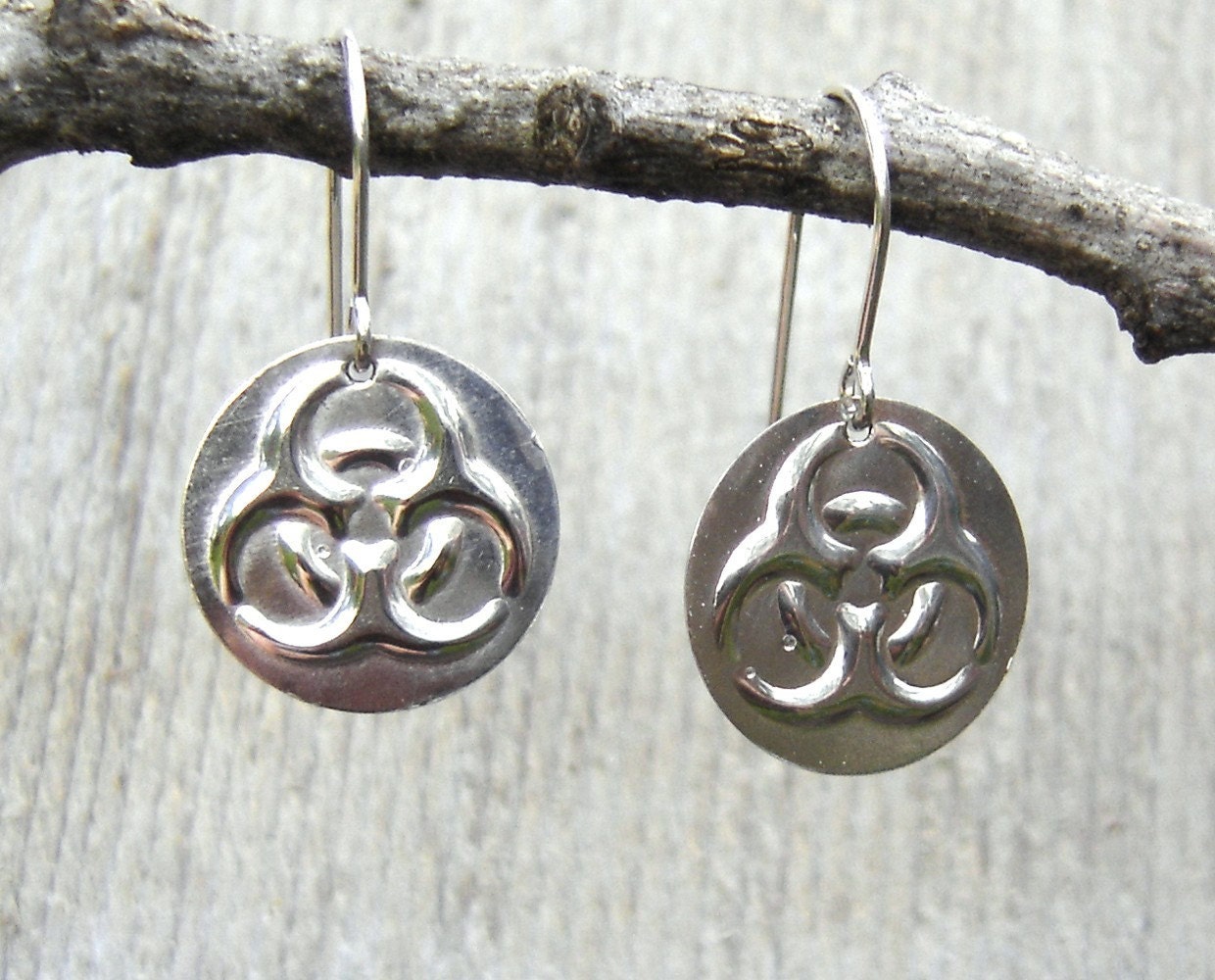 Biohazard Earrings -Sterling Silver - Science Jewelry - Geekery Nerd Jewelry - Toxic Biology Humor