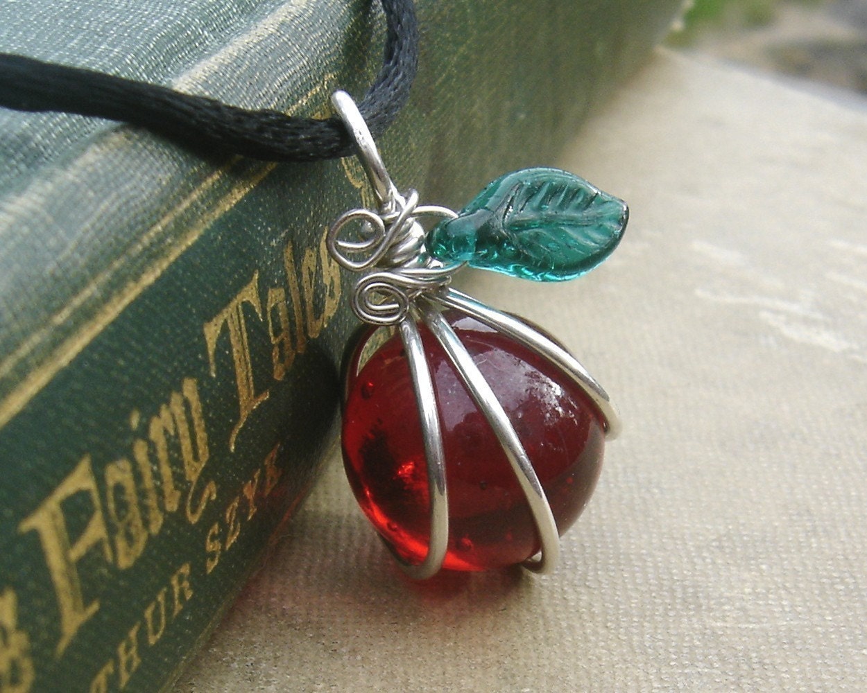 Ruby Red Apple Pendant Necklace - Teacher Gift - Graduation - Teacher Appreciation - Sterling Silver Wire Wrapped Glass Teacher Necklace
