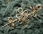 Celtic Shawl Pin / Hair Pin - Brass - Double Swirls and Curls -Celtic Knot-  Hammered Wire- Celtic Accessory -Celtic Brooch