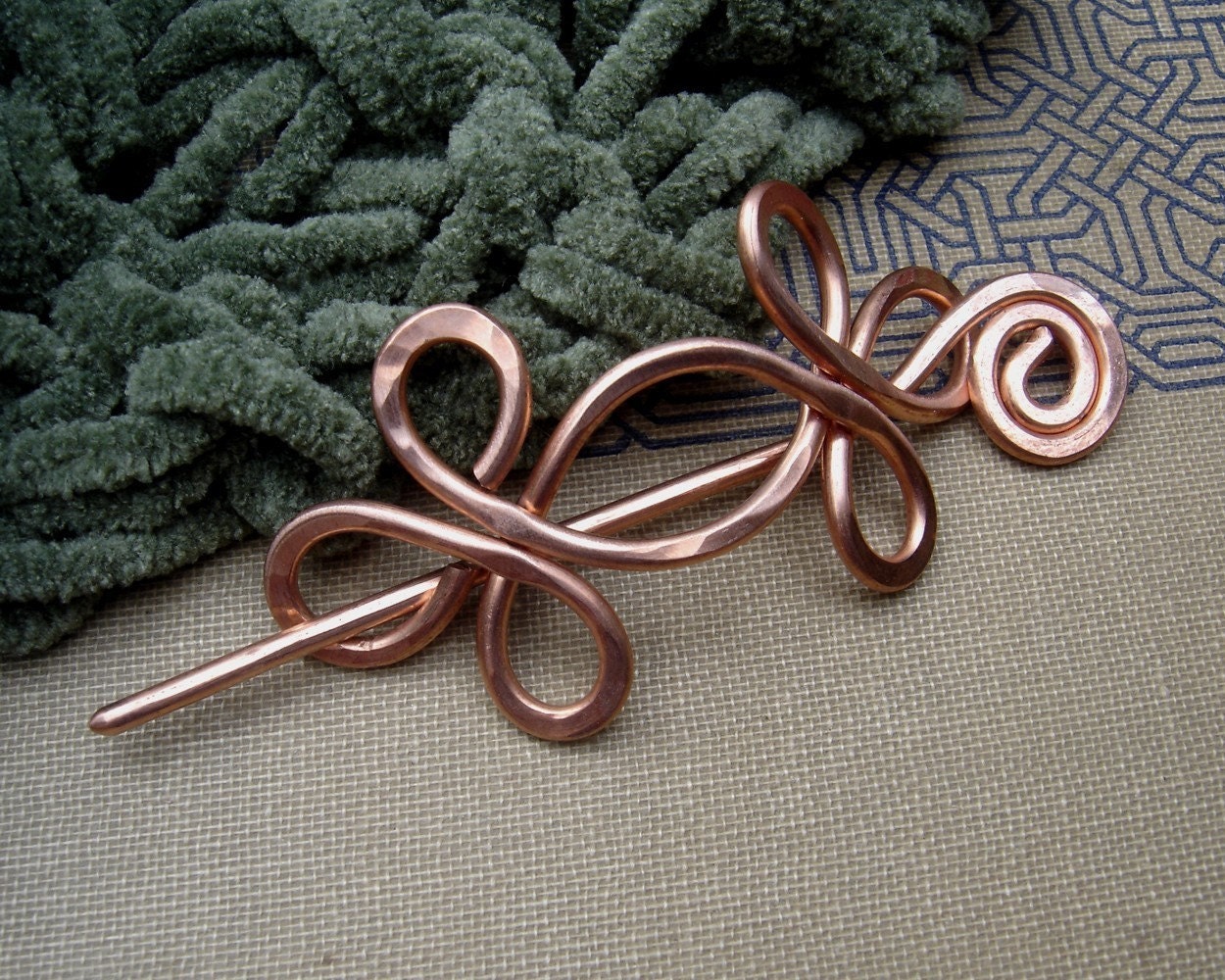 Copper Shawl Pin / Hair Pin / Scarf Pin- Double Crossed Loops