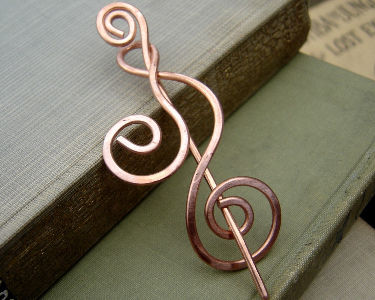 Dancing Waves and Swirls Copper Shawl Pin, Hair Pin, Sweater Brooch, Scarf Pin, Closure - Women Knitting Accessory