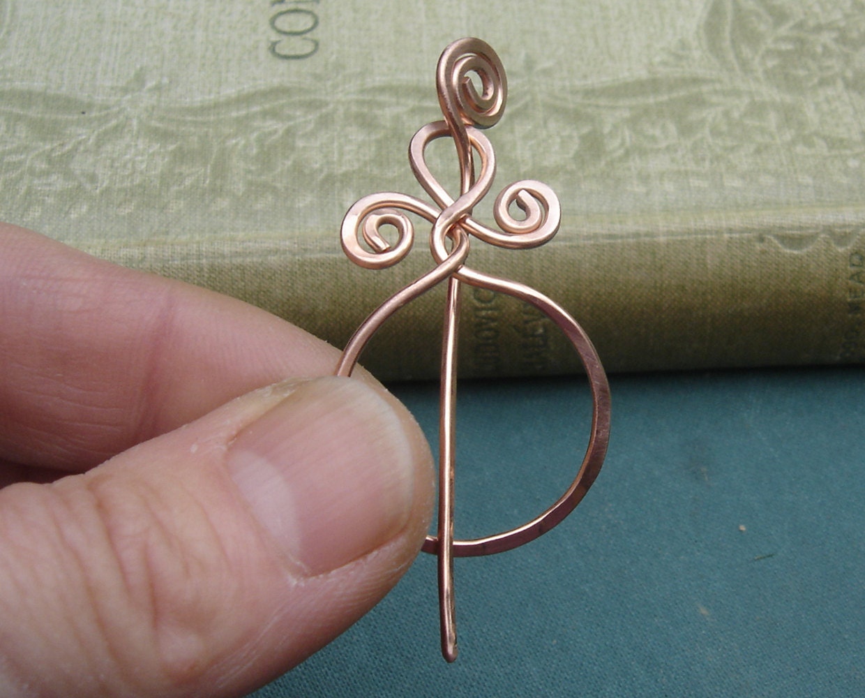 Little Copper Shawl Pin ,Scarf Pin, Sweater Brooch - Circle With Spiral Twists