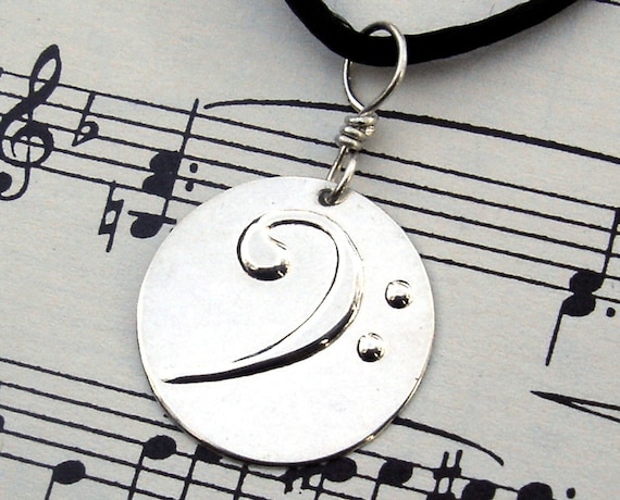 Bass Clef Pendant Necklace - Silver Music Jewelry- Keepsake for Musicians- unisex, men