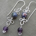 Blue Cloisonne and Amethyst Dangle Sterling Silver Wire Earrings - Stone Beads Spirals and Swirls