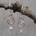 Little Swirl Fresh Water Pearl Earrings - Hammered Dangle Earrings -  Sterling Silver Swirl Earrings